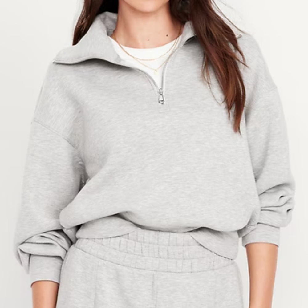 OLD NAVY Bounce Fleece Half-Zip Pullover Sweatshirt Light Heather Grey Small NWT